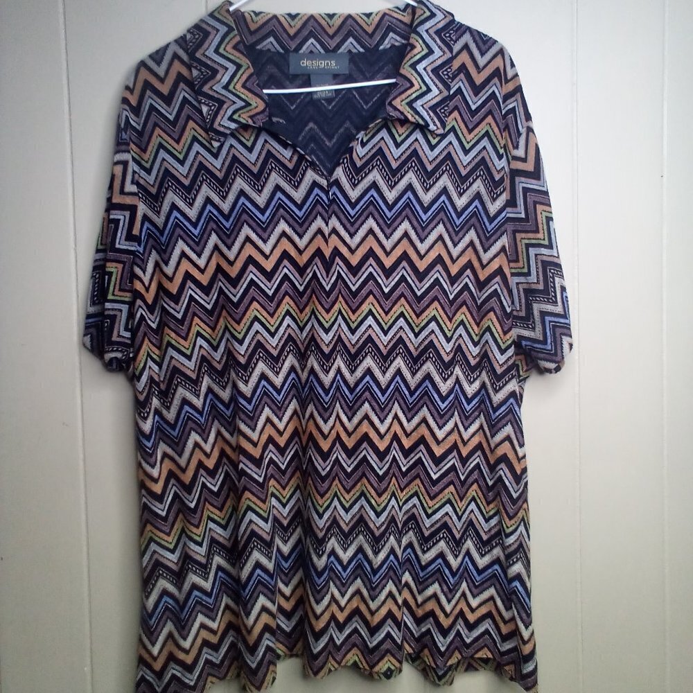 Designs Lane Bryant Blouse 22 24 Short Sleeve Colorful
